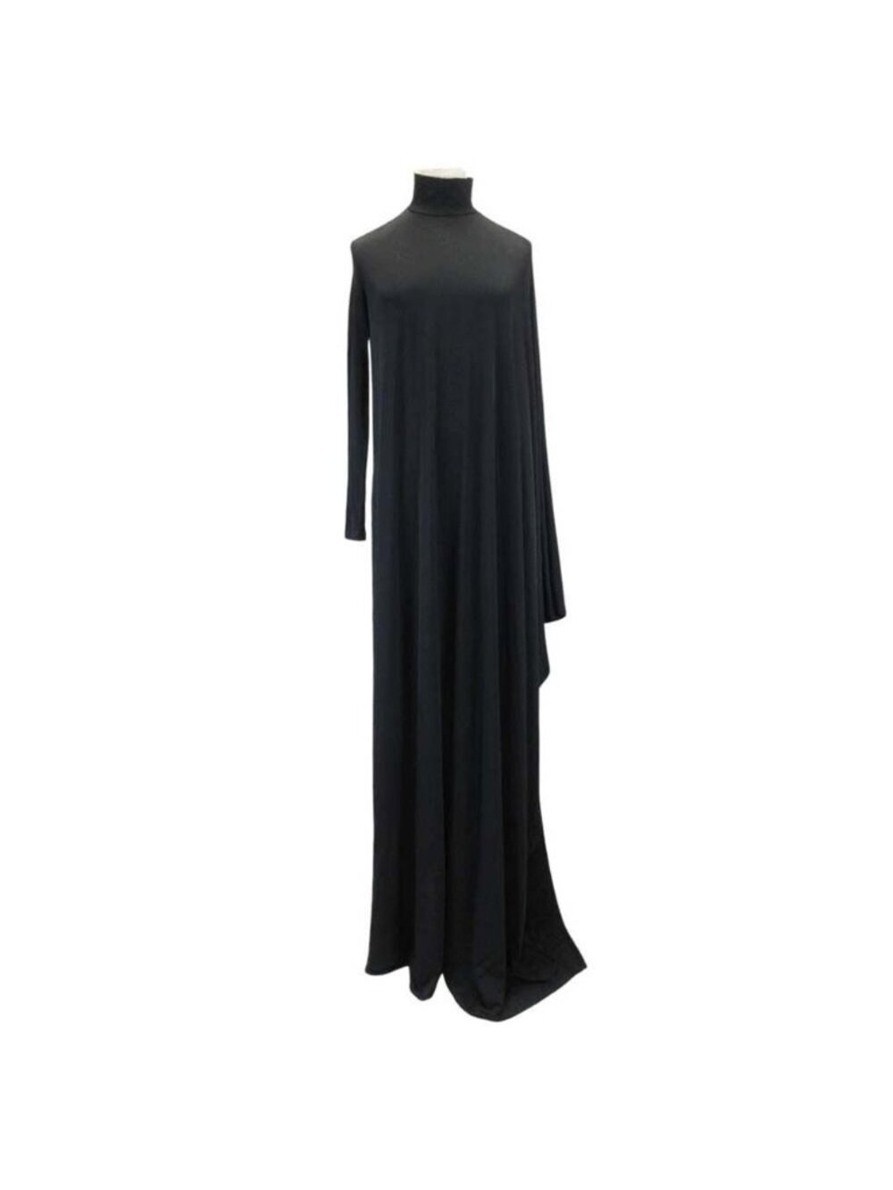 Balenciaga Rayon Stretch Maxi Dress Asymmetric Long Sleeve Black 34
